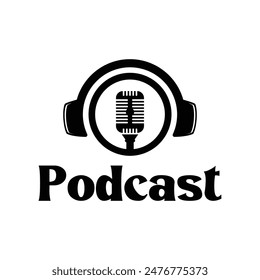 Podcast Logo design using Microphone and Headphone icon vector template