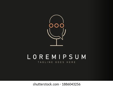 Podcast logo design. Vector illustration of chat bubble with mic stand. Vintage logo design vector line icon template