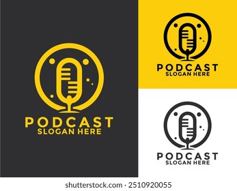 Vector de diseño de logotipo de Podcast en estilo plano, Plantilla de logotipo de Podcast
