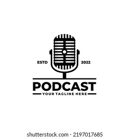 Podcast logo design. Vintage microphone logo