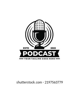 Podcast Logo Design Vintage Microphone Logo Stock Vector (Royalty Free ...