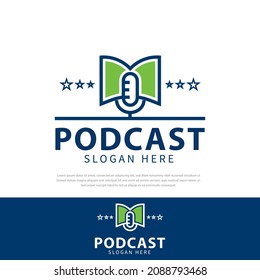 Podcast logo educational books and stars. podcast logo design inspiration templates, symbols, icons