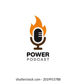 Podcast logo with fire up and audio mic