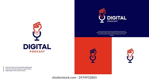 podcast logo with fist combination, passion, freedom, logo design vector.