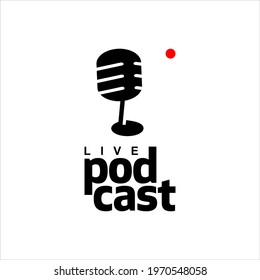 Podcast Logo Graphic Design Template Element, using Microphone for Broadcast or Entertainment Icon Ideas