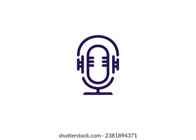 Podcast logo with headset combination in flat design