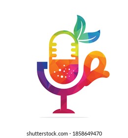 Podcast logo icon with cup of green.  Healthy green tea podcast vector template design. 
