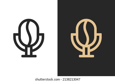 Podcast logo or icon design template with coffee bean shape