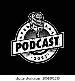 Podcast logo illustration design with black background