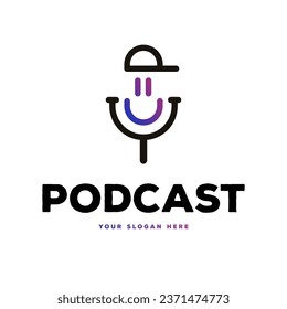 Podcast logo line style black color isolated