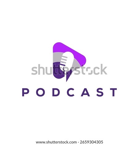 podcast logo with a mic icon in a triangle shape