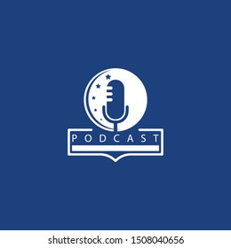 podcast logo with a mic shape in a circle as well as sickle and buintang and fresh colors make this design. unique, modern, simple.