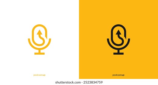 Logo De Podcast Up. Micrófono y flecha hacia arriba con estilo minimalista. Motivación Podcast Logo, Icono, Símbolo, Vector, Inspiración de diseño.