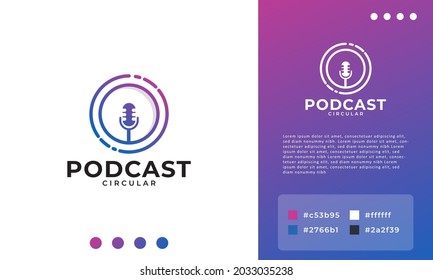 Logo del podcast. Elemento de diseño del logotipo del icono del micrófono del vector simple en el círculo