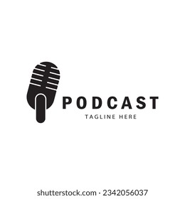 podcast logo with microphone and earphone audio, radio waves. for studio, talk show, chat, information sharing, interview, multimedia and web.