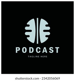 podcast logo with microphone and earphone audio, radio waves. for studio, talk show, chat, information sharing, interview, multimedia and web.