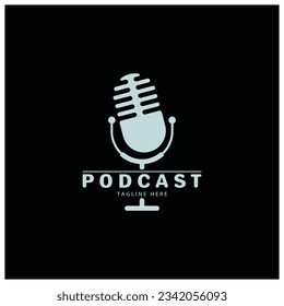 podcast logo with microphone and earphone audio, radio waves. for studio, talk show, chat, information sharing, interview, multimedia and web.