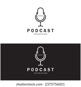 podcast logo with microphone and earphone audio, radio waves. for studio, talk show, chat, information sharing, interview, multimedia and web.