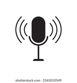 podcast logo with microphone and earphone audio, radio waves. for studio, talk show, chat, information sharing, interview, multimedia.