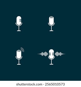 podcast logo with microphone and earphone audio, radio waves. for studio, talk show, chat, information sharing, interview, multimedia.