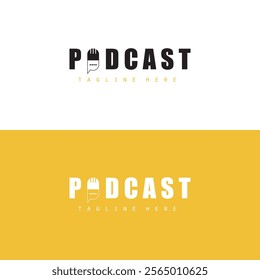 podcast logo with microphone and earphone audio, radio waves. for studio, talk show, chat, information sharing, interview, multimedia.