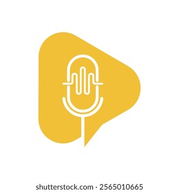 podcast logo with microphone and earphone audio, radio waves. for studio, talk show, chat, information sharing, interview, multimedia.