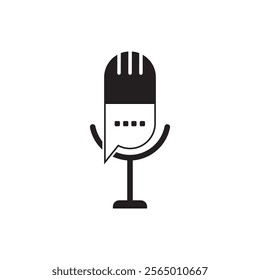 podcast logo with microphone and earphone audio, radio waves. for studio, talk show, chat, information sharing, interview, multimedia.
