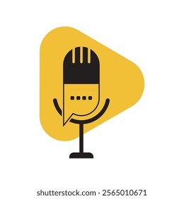 podcast logo with microphone and earphone audio, radio waves. for studio, talk show, chat, information sharing, interview, multimedia.