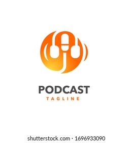 Podcast Logo microphone and earphone logo symbol flat style