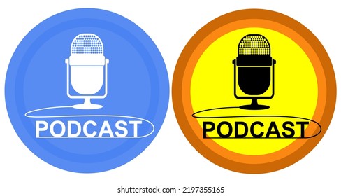 Podcast logo, microphone icon flat design. Vector illustration.