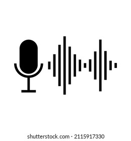 Podcast logo. Microphone icon. Music wave. Radio symbol. Audio concept. Record element. Vector illustration. Stock image.