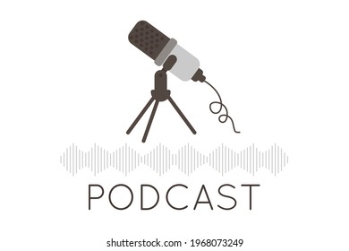 Podcast Logo. The Microphone Icon And Sound Image. Podcast Radio Icon. Studio Microphone For Webcast, Recording Audio Podcast Or Online Show. Audio Record Concept. Vector Illustration.