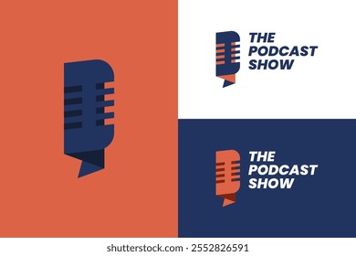 Logotipo de podcast con Imagen de micrófono en estilo origami.