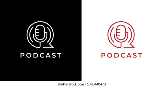 Podcast Logo. Microphone Line Icon. Speech Mic Symbol. Radio Talk Show Sign. Vector Illustration.