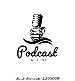 The podcast logo in a minimalist flat style in isolated against white background. Simple podcast broadcasting radio icon. 