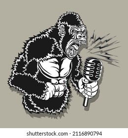 Podcast logo monkey microphone on isolated background vector image eps