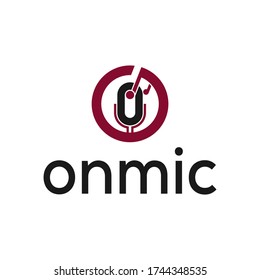 Podcast logo with on mic concept design vector