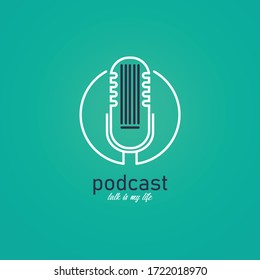 Podcast logo on a white line style comedy show is a vector image