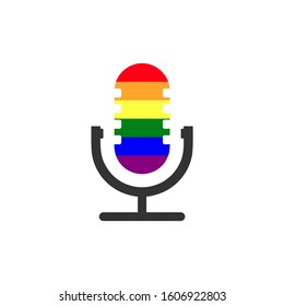 podcast logo with pride color scheme