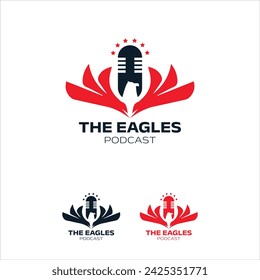 Logotipo de podcast con águila alada roja 