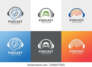 podcast logo set icon vector template illustration