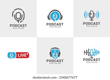 podcast logo set icon vector template illustration