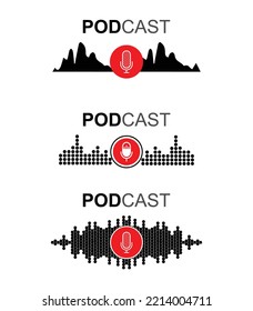 Podcast Logo Set. The microphone icon. Podcast Radio Icon. Studio microphone with webcast. Audio record concept. Audio Vector illustration.
