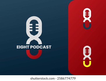 Podcast logo with shape number 8 and microphone image