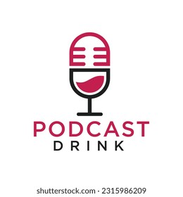 Podcast Logo. Speaker, Drink, Wine Logo.  Modern Premium Podcast Logo