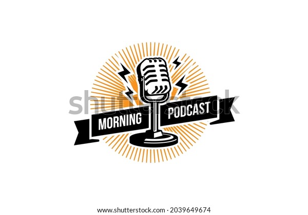 Podcast Logo Template Mic Microphone Sunrise Stock Vector (Royalty Free ...