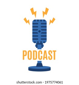 Podcast logo template. microphone and lightning icon