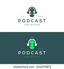 Podcast Logo Template. Podcast Or Radio Logo Design Using Microphone And Bubble Chat Or Talk Icon