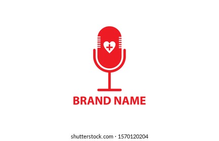 Podcast logo template in red and flat style