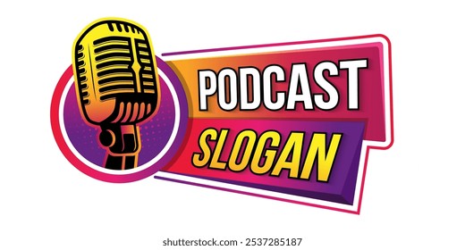 Podcast logo template for youtuber or vlogger with microphone images. Podcast icon. Your brand podcast. Radio Podcast. Microphone logo.